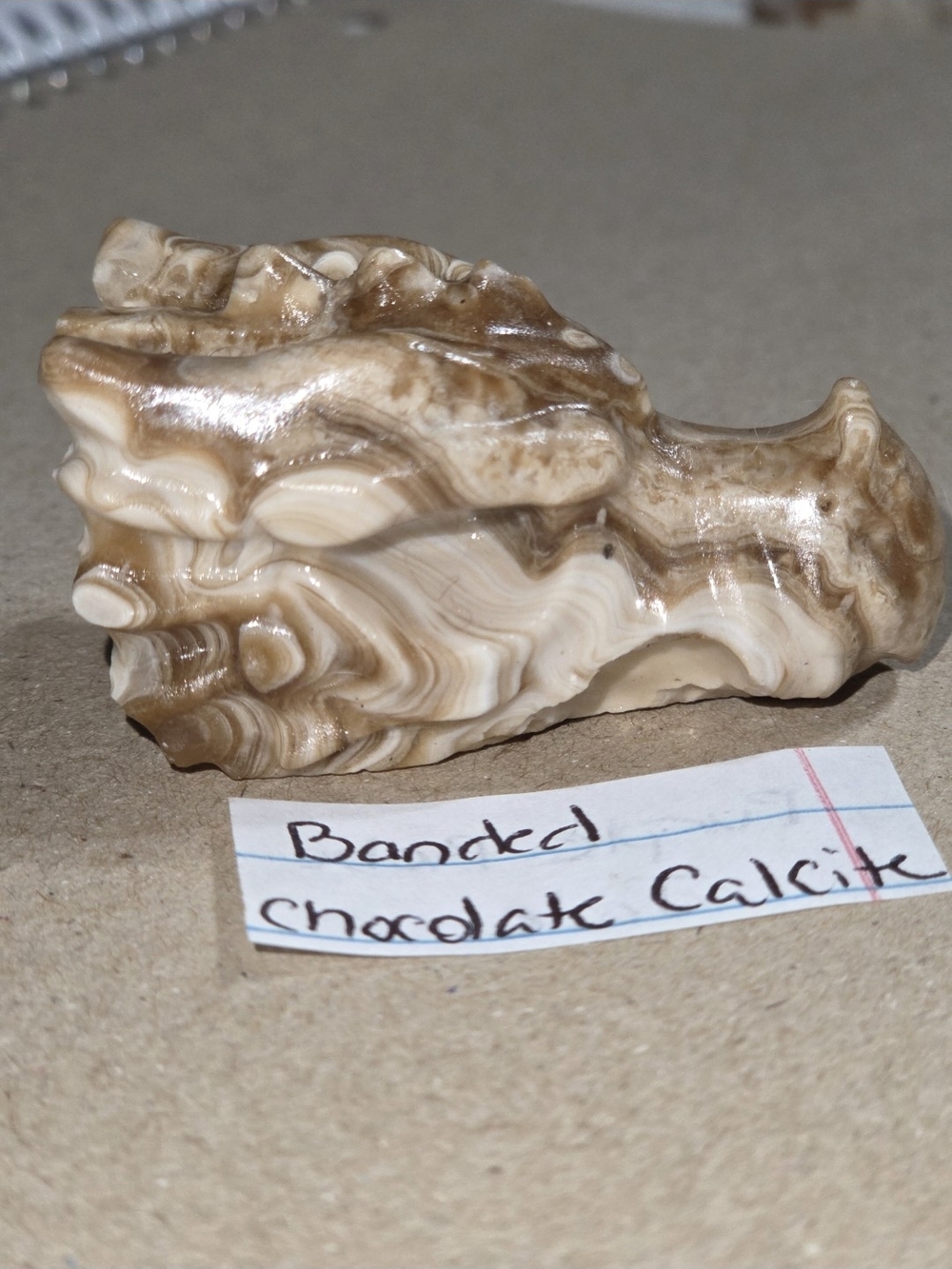 Detailed Chocolate Banded Calcite Crystal Carved Dragon Head Stone Sculpture